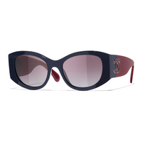 CHANEL Acetate Oval Sunglasses Women's Blue
