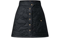 LOUIS VUITTON Quilted Monogram Flower Mini Skirt Casual Short Skirts Women's Black