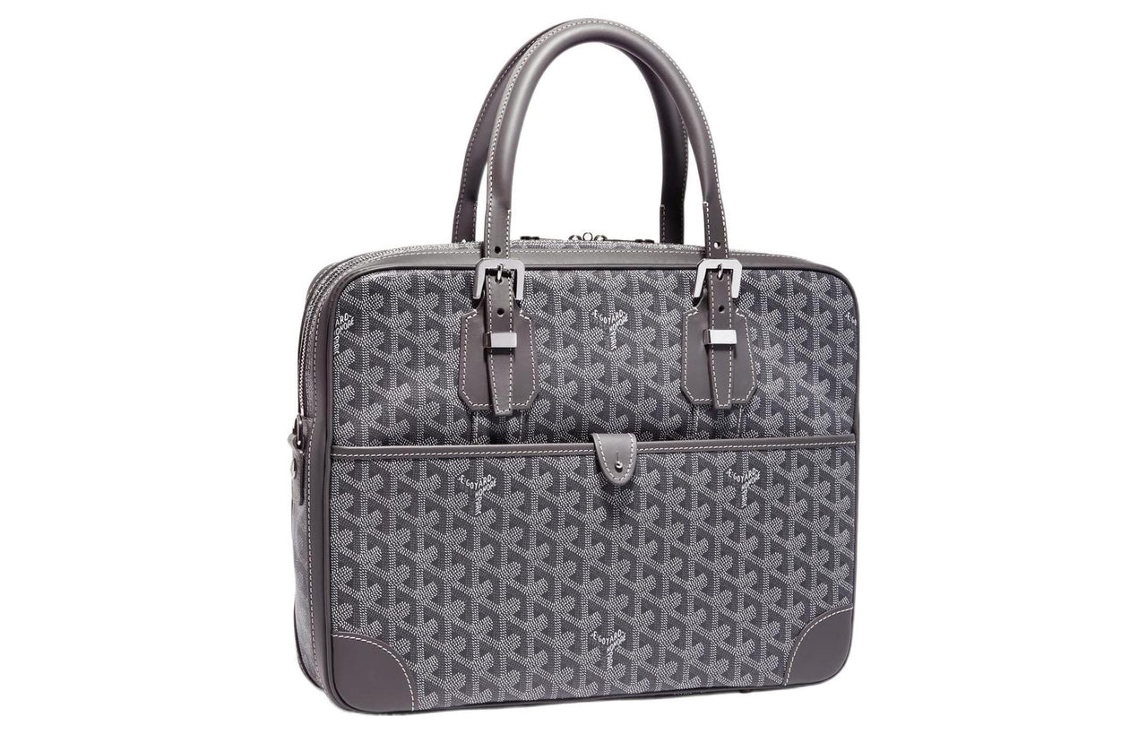 GOYARD Ambassade Canvas With Leather Handbags Briefcases Small Size Unisex Gray
