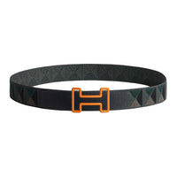 HERMES Nylon Mesh Leather Belts Men's Camouflage Width 3.8CM