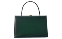 CELINE Clasp Calfskin Handbag Shoulder Bag Medium Size Women's Dark Green