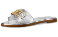 LOUIS VUITTON Lock It Slide Slippers Women's Silver