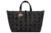 DIOR Rattan Pattern Checkered Tweed Tote Bag, Shopping Bag, Indigenous Bag, Handbag Large Size Women's Black