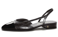 CHANEL Glitter 20mm Slingbacks Black Grosgrain