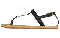 SAINT LAURENT Cassandra Sandals Black Leather Women's