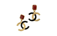 CHANEL Ruby Earrings Women's Gold