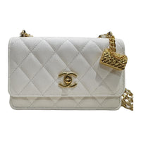 CHANEL WOC Litchi Grain Cow Leather Chain Bag Shoulder Bag Crossbody Bag Medium Size Women's White
