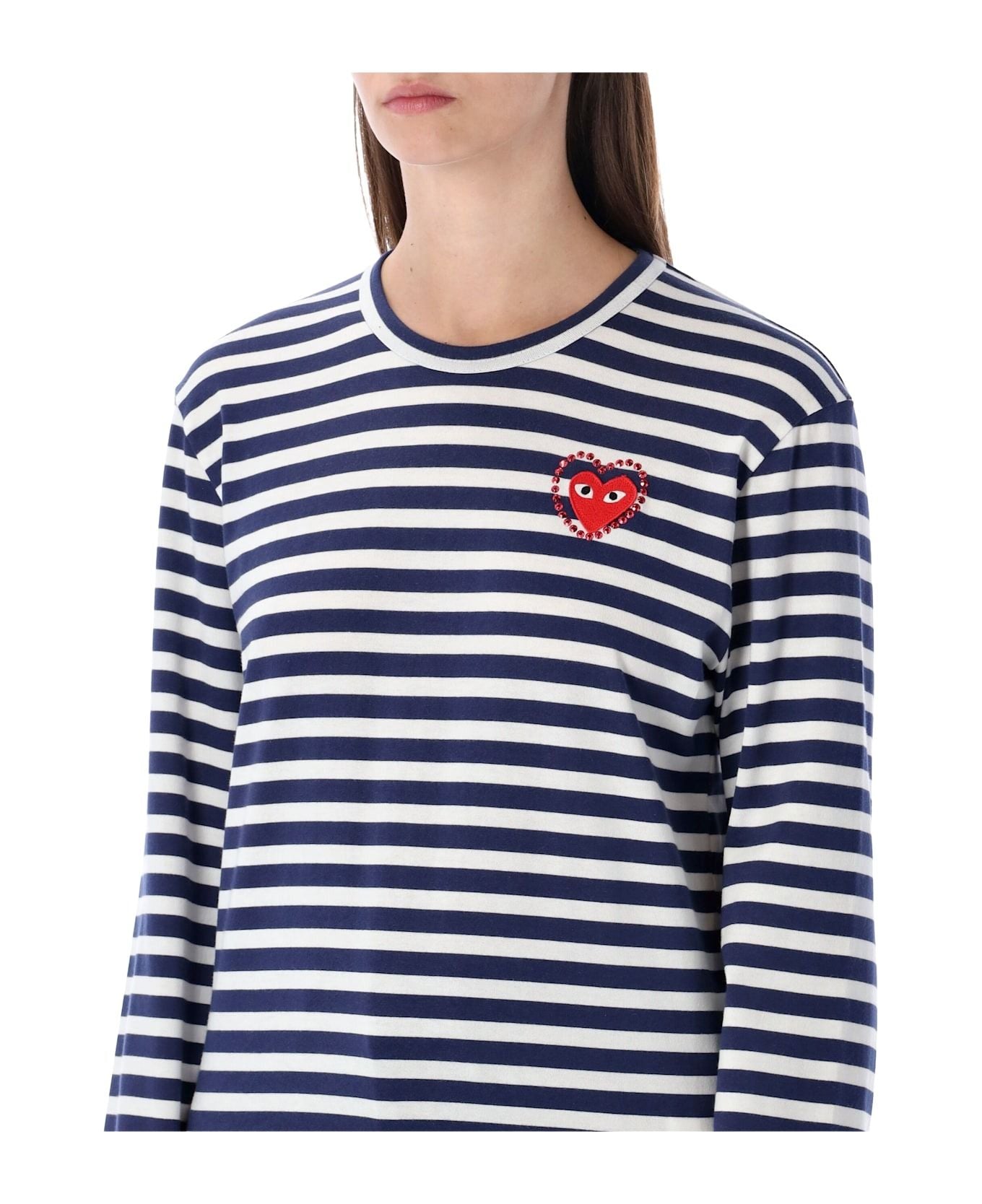 COMME des GARCONS PLAY SS25 Metalstone Stripe T-Shirt 'Navy White' AX-T806-051-1