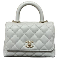 CHANEL COCO Handle Grain Calfskin Handbag, Shoulder Bag, Crossbody Bag Mini Women's Gray Blue