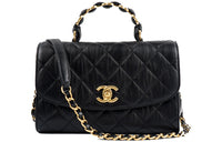 CHANEL COCO Handle Wrinkle Lambskin One Shoulder Handbags Large Size Women's Black