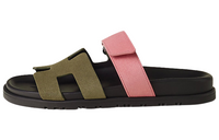 HERMES Chypre Slide Slippers Women's Green Pink