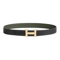 HERMES Calfskin Leather Belts Women's Black Green Width: 3.2CM