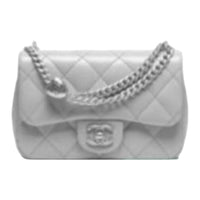 CHANEL Leather Crossbody Bag Shoulder Bag Mini Women's Silver Gray With Green Accents