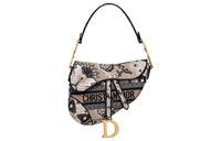 DIOR Saddle Embroidery Saddle Bag Shoulder Bag Crossbody Bag Handbag Women's Beige