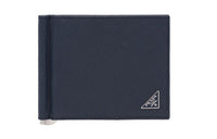 PRADA Cow Leather Card Holder Unisex Marine Blue