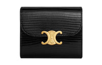 CELINE Triomphe Lizard Skin Wallet Women's Black