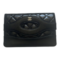 CHANEL Shiny Lambskin Clutch Women's Black