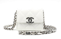 CHANEL Shiny Beaded Embossed Calfskin One Shoulder Crossbody Clutches Regular Women's White