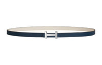 HERMES FocusUI Silver Buckle Epsom Calfskin Double-Sided Leather Belt Women's Navy/Chalk White Width: 1.3cm