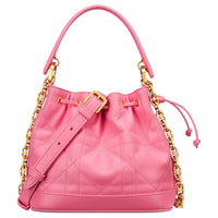 DIOR Extra Large Wicker Pattern Cow Leather Bucket Bag Handbag Shoulder Bag Small Size Women's Candy Pink