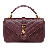 SAINT LAURENT College Calfskin One Shoulder Handbag Mini Women's Burgundy