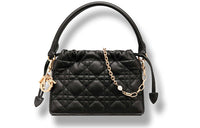 DIOR Lady Dior Wicker Pattern Sheepskin Drawstring Bag Shoulder Bag Crossbody Bag Handbag Mini Women's Black