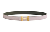 HERMES Individual Gold Buckle Epsom Calfskin Double-Sided Leather Belt Women's Pink Width: 2.4cm