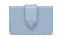 PRADA Leather Card Clip Card Holder Women's Light Blue