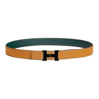HERMES Calfskin Leather Belts Women's Sesame/Green Sesame Width: 2.4cm