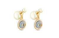 DIOR Metal Resin Pearl Glass Earrings Women's Gold
