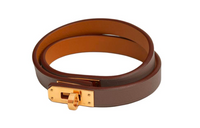 HERMES Leather Gold-Plated Wristbands Women's Brown