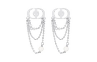 DIOR Metal Resin Pearl Crystal Earrings Women's Silver