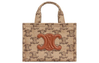 CELINE Cabas Thais Fabric Cow Leather Patchwork Tote Bag Shopping Bag Handbag Small Size Women's Camel