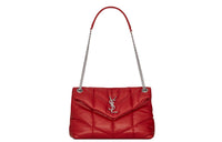 SAINT LAURENT PUFFER Sheepskin Chain Crossbody Bag Shoulder Bag Women's Red
