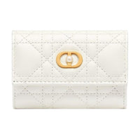 DIOR Wicker Pattern Lambskin Wallet Women's White