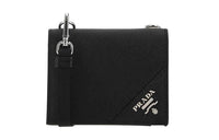 PRADA Saffiano Leather Crossbody Card Clip Card Holder Wallet Women's Black