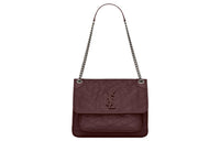 SAINT LAURENT Leather Hobo Bag Crossbody Bag Shoulder Bag Women's Regimental Red