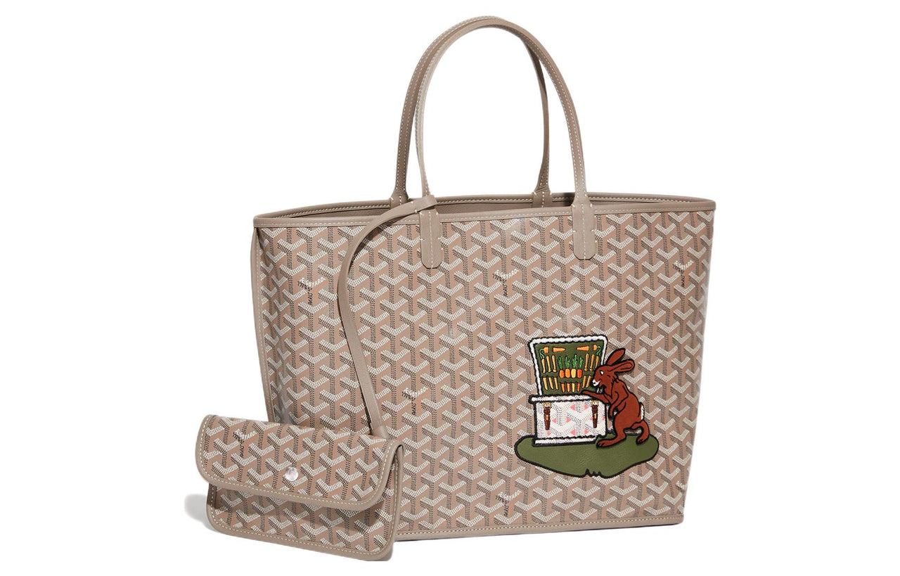 GOYARD Anjou Calfskin With Canvas Tote Bag Shopping Bag Handbag Small Size Women's Pink