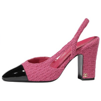 CHANEL Chunky Heel High Heels 9cm Women's Pink