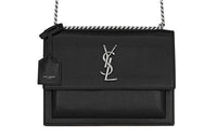 SAINT LAURENT SUNSET Coated Bark Leather Sunset Bag Crossbody Bag Shoulder Bag Women's Black