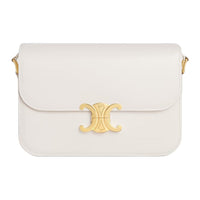 CELINE Cow Leather Shoulder Bag Women's Ecru
