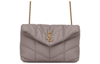 SAINT LAURENT Embossed Goat Skin Shoulder Bag Crossbody Bag Mini Women's Mist White Gray
