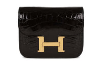 HERMES Constance Slim Crocodile Leather Clutches Wallets Women's Black