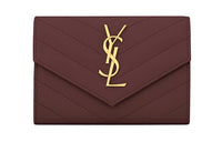 SAINT LAURENT Monogram Cow Leather Wallet Small Size Women's Deep Red
