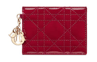 DIOR Lady Dior Calfskin Card Holder, Wallet Women's Cherry Red