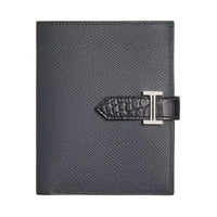 HERMES Bearn Epsom Leather Combined With Crocodile Leather Card Holder Men's Gray & Black