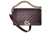 CHANEL Calfskin Shoulder Bag Crossbody Bag Medium Size Women's Dark Purple