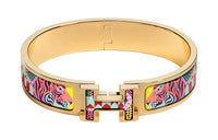 HERMES Enamel Gold-plated Bangles Women's Gold