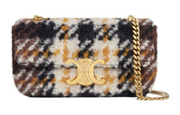 CELINE Triomphe Plaid Wool Fabric Crossbody Bag, Shoulder Bag Trumpets Women's Yellow/Brown