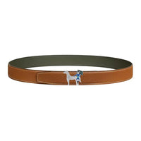 HERMES Calfskin Leather Belts Men's Brown/Green Width 3.2CM